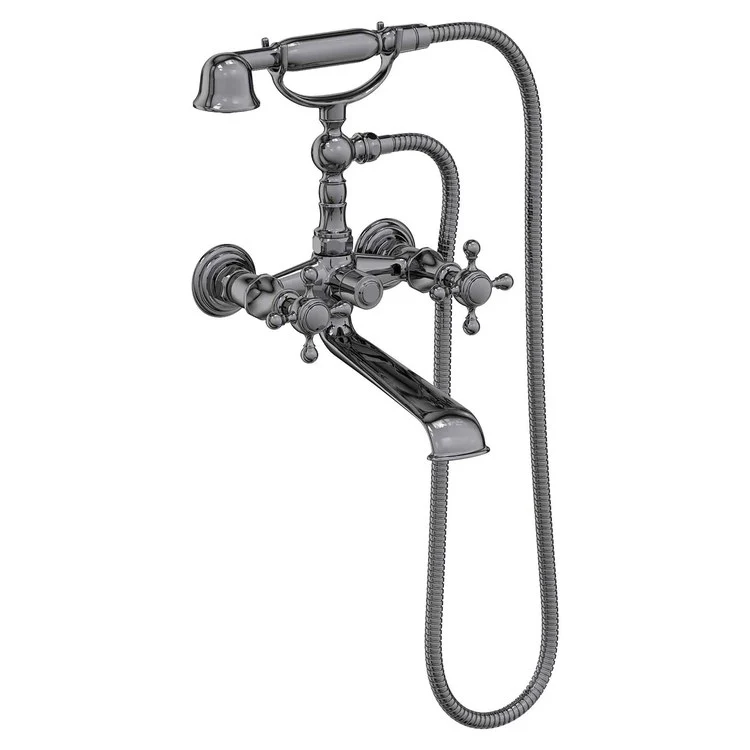 Tub Filler Victoria Wall Mount Exposed with Handshower 6 Inch Spread 2 Cross ADA Antique Brass 2 Hole - Frankwebs