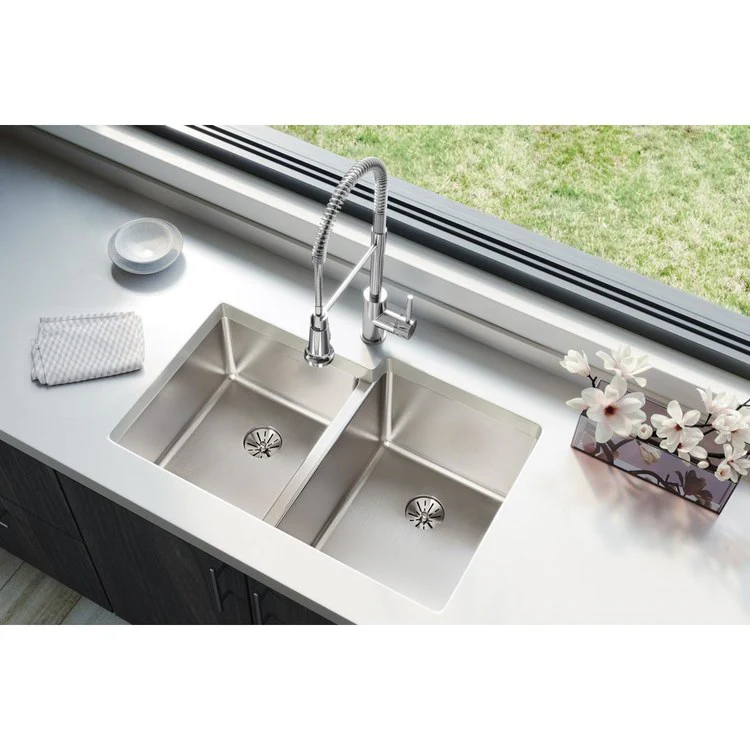 Kitchen Sink Lustertone Iconix 31.25 x 20.5 Inch Double Bowl Left with Perfect Drain Luminous Satin Undermount - Frankwebs