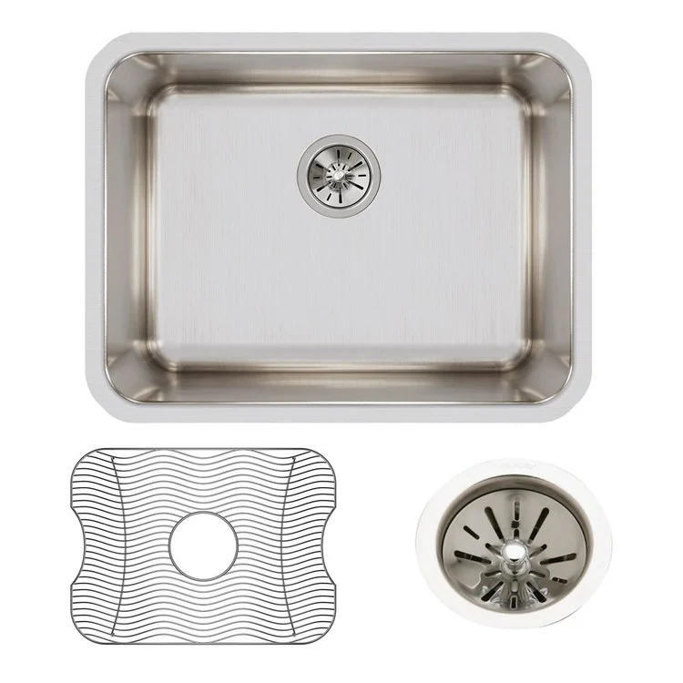 Kitchen Sink Lustertone Classic 23.5 x 18.25 Inch Depth 7-1/2 Inch Single Bowl Kit Lustrous Satin Undermount Drain Location Rear Center - Frankwebs