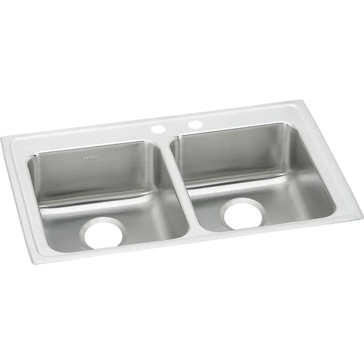 Kitchen Sink Lustertone Classic 33 x 21.25 Inch Double Bowl Equal MR2 Hole ADA Lustrous Satin Drop-In Rectangle Drain Location Rear Center Depth 6 Inch Bottom Only Pads - Frankwebs