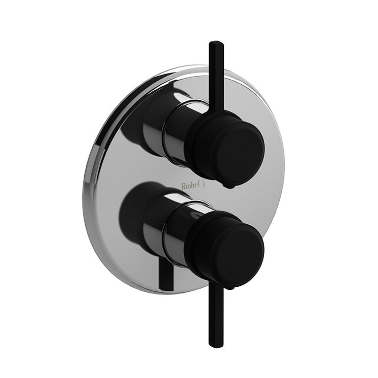 Thermostatic Valve Momenti Pressure Balance System Round 4-Way 2 Lever Chrome/Black ADA 7-1/8W x 7-1/8H Inch - Frankwebs