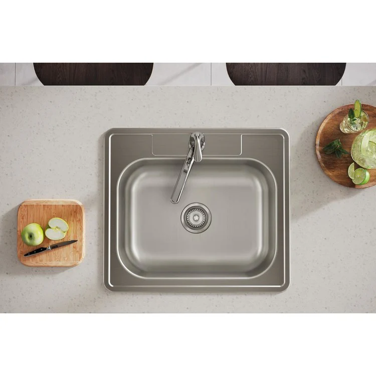 Kitchen Sink Dayton 25 x 22 Inch Single Bowl 1 Hole ADA Satin Top Mount Rectangle Drain Location Center Depth 6-4/7 Inch Bottom Only Pads - Frankwebs