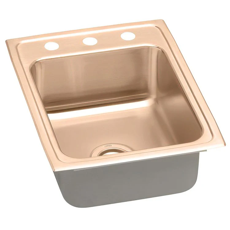 Kitchen Sink 17 x 22 Inch Single Bowl 3 Hole Copper Drop-In CuVerro Antimicrobial Copper Drain Location Center Full Spray Sides and Bottom - Frankwebs