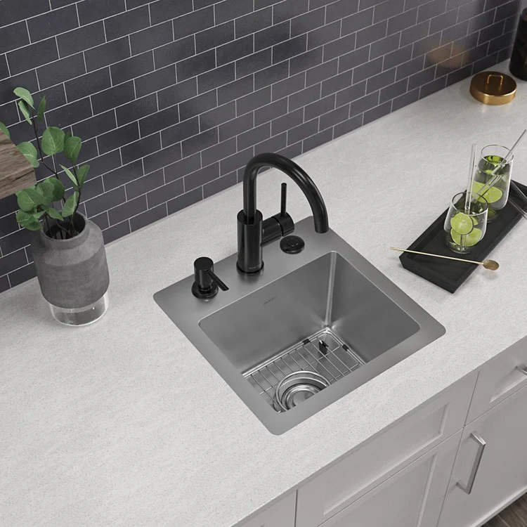 Bar Sink Crosstown 15 x 15 Inch Single Bowl Dual Mount Kit 3 Hole Polished Satin Drop-In Undermount Square Drain Size 3-1/2 Inch - Frankwebs