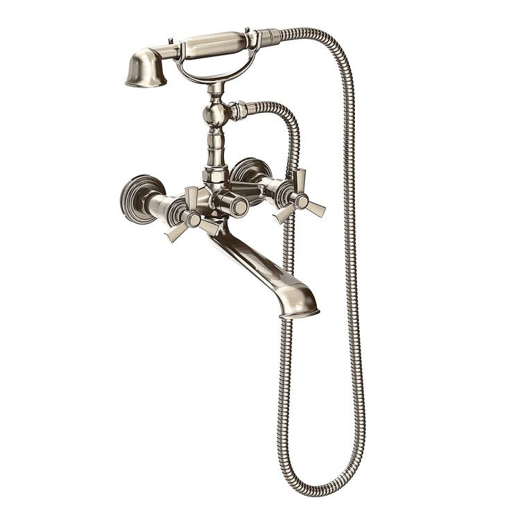 Tub Filler Miro Wall Mount Exposed with Handshower 6 Inch Spread 2 Cross ADA Midnight Chrome 2 Hole - Frankwebs
