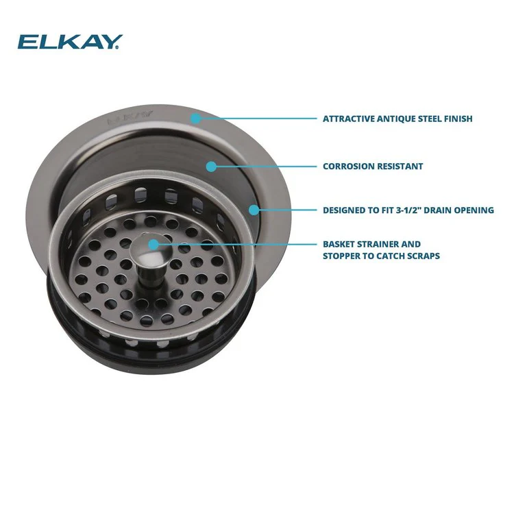 Drain Fitting with Removable Basket Strainer and Rubber Stopper 3-1/2 Inch Polymer 4-1/2 Inch - Frankwebs