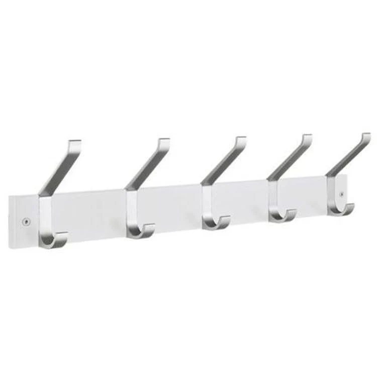 Coat Rack 5 Hook 2-1/2 x 24 x 5 Inch White Wood/Aluminum - Frankwebs
