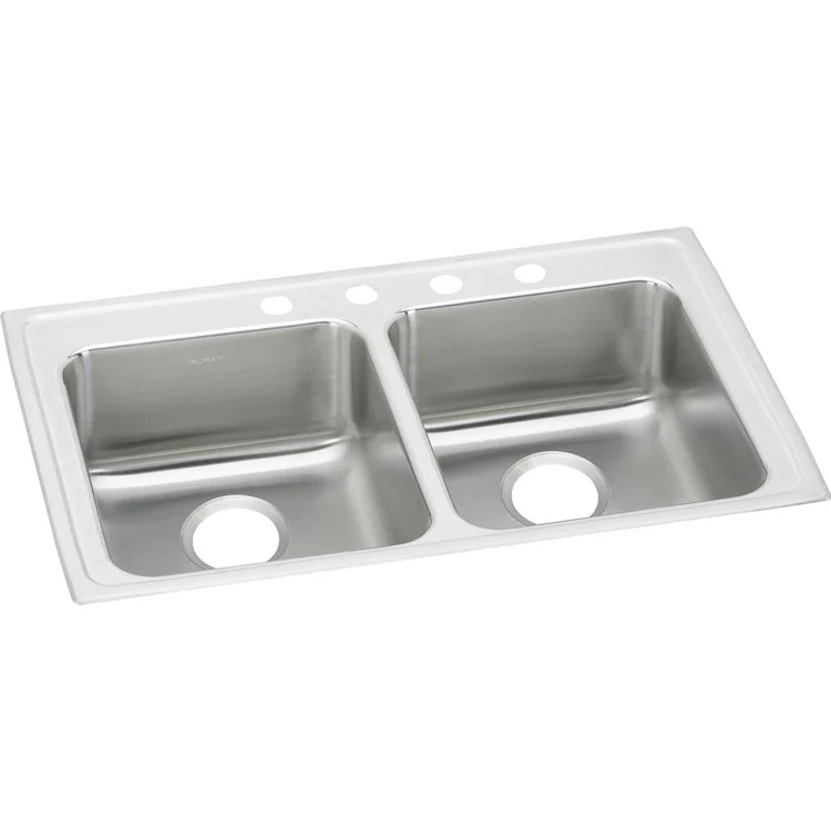 Kitchen Sink Lustertone Classic 29 x 22 Inch Double Bowl Equal 2 Hole ADA Lustrous Satin Drop-In Rectangle Drain Location Rear Center Depth 6-1/2 Inch Bottom Only Pads - Frankwebs