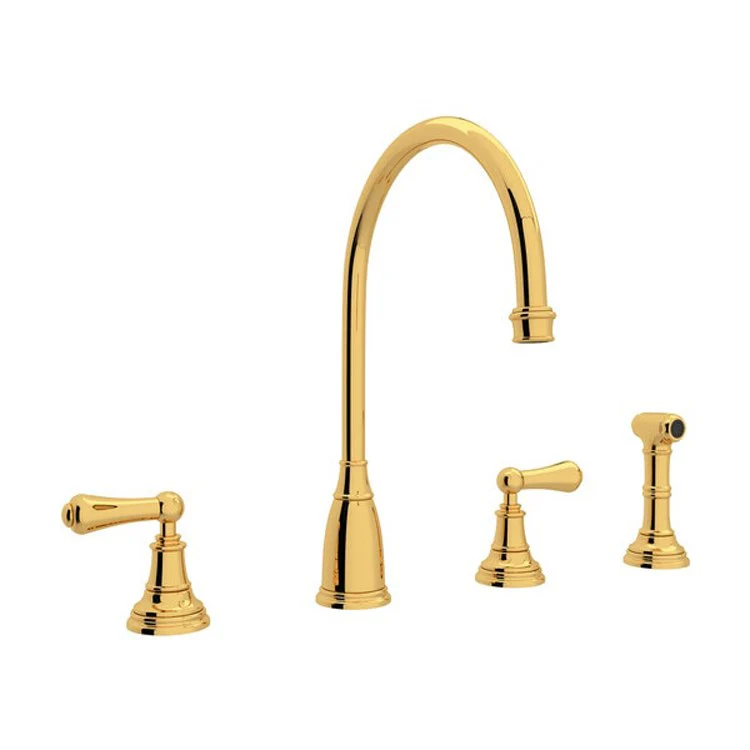 Kitchen Faucet Georgian Era 2 Lever Unlacquered Brass Swivel C-Spout 1.8 Gallons per Minute - Frankwebs