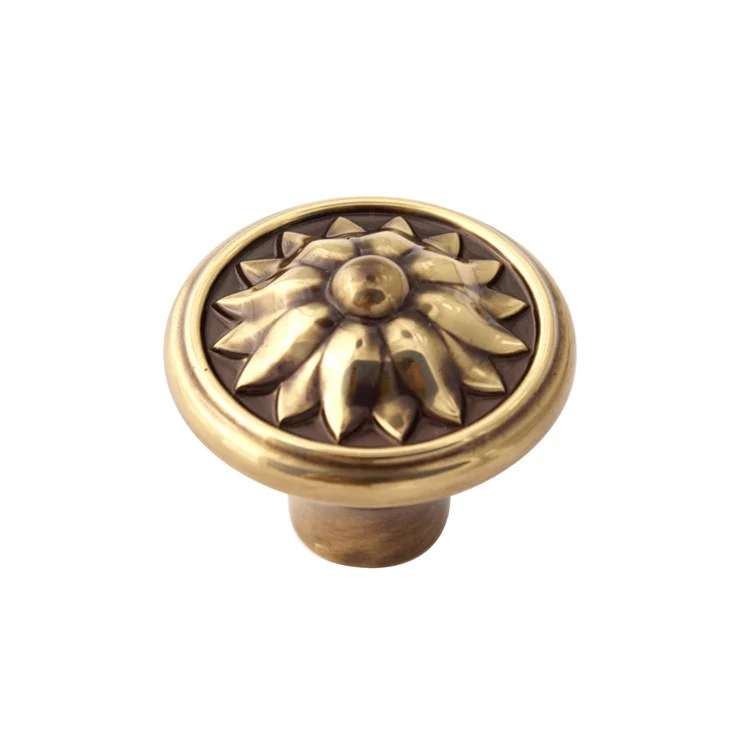 Knob Fiore Round Antique English Matte Brass 1-1/4 Inch 1-1/8 Inch 1/2 Inch - Frankwebs