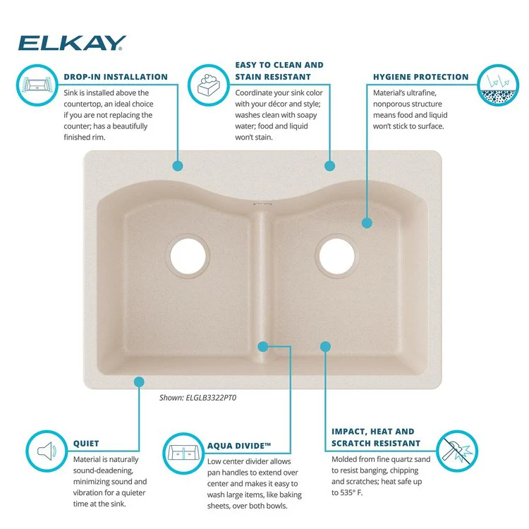 Kitchen Sink Quartz Classic 33 x 22 Inch Double Bowl Equal Putty Top Mount - Frankwebs