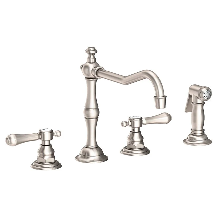 Kitchen Faucet Chesterfield 8 to 20 Inch Spread 2 Lever ADA Satin Gold PVD Pull Out Sidespray Spout Height 5-5/9 Inch Spout Reach 9-1/2 Inch 1.8 Gallons per Minute - Frankwebs