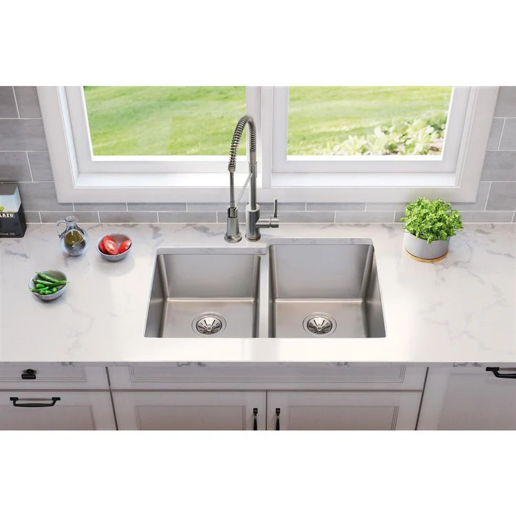 Kitchen Sink Lustertone Iconix 31.25 x 20.5 Inch Double Bowl Offset Luminous Satin Undermount - Frankwebs