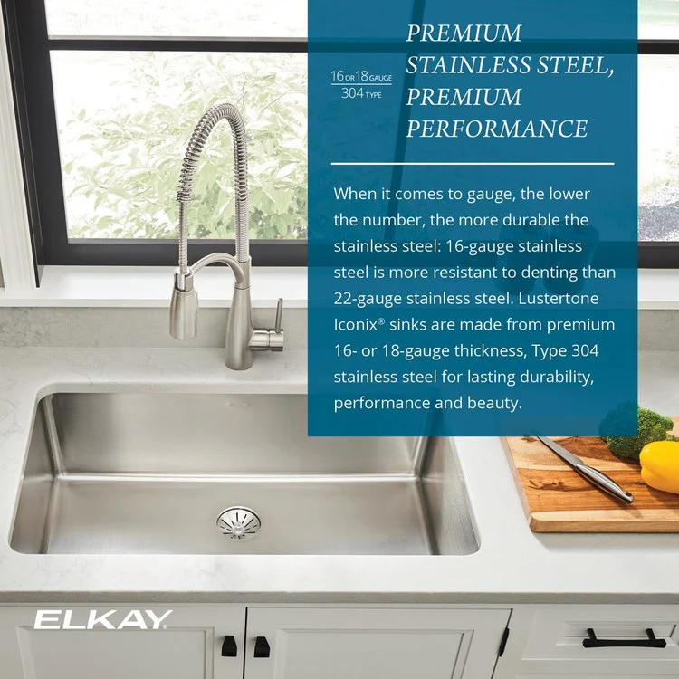 Kitchen Sink Lustertone Iconix 32.5 x 19.5 Inch Single Bowl Luminous Satin Undermount Drain Location Rear Center - Frankwebs