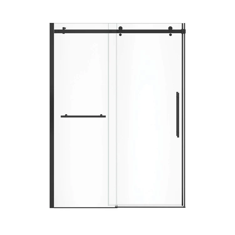 Shower Door Vela Sliding with Towel Bar 59L x 78-3/4H Inch Matte Black/Brushed Nickel Clear 5/16 Inch 56-1/2 to 59x78-3/4 Inch - Frankwebs