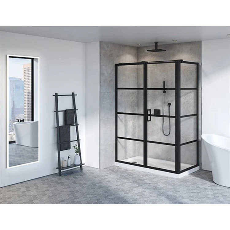 Shower Door Latitude 2-Sided Pivot 42 Inch Panel 54 x 79 Inch Matte Black Clear with Black 5/16 Inch - Frankwebs