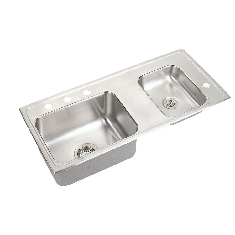 Classroom Sink Lustertone 37.25 x 17 Inch Double Bowl ADA Right 4 Hole Lustrous Satin Drop-In Minimum Cabinet Size 42 Inch 5 Inch 18 Gauge Bottom Only Pads 64090014 Mounting Hardware Included for Countertops Up to 3/4IN - Frankwebs