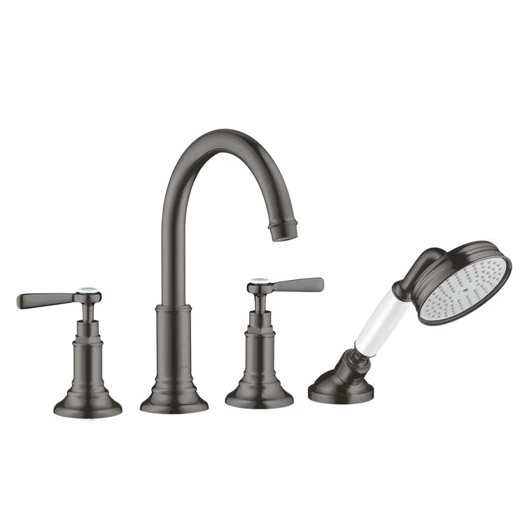 Roman Tub Trim Montreux Deck Mount with Handshower 2 Lever Brushed Black Chrome 8 Inch Spread 5.28 Gallons per Minute - Frankwebs