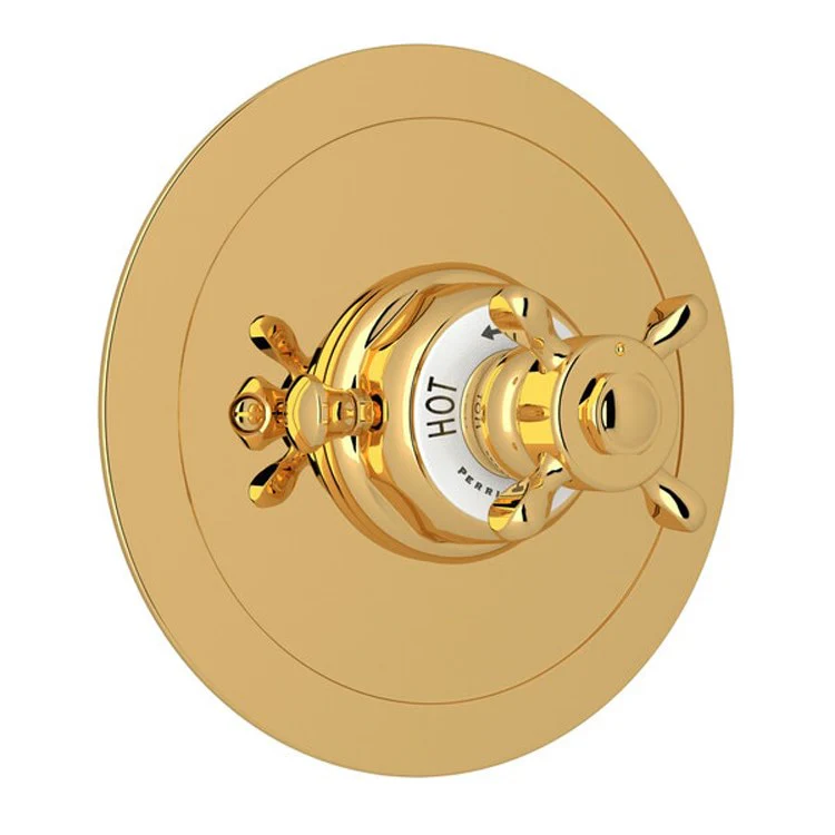 Thermostatic Trim Edwardian 3/4 Inch without Volume Control Round 1 Cross English Gold Brass - Frankwebs