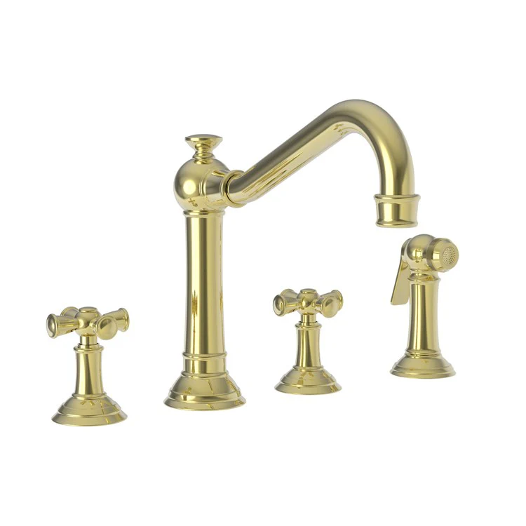Kitchen Faucet Jacobean Widespread 8 Inch Spread 2 Cross ADA French Gold PVD Sidespray Spout Height 6 Inch 1.8 Gallons per Minute - Frankwebs