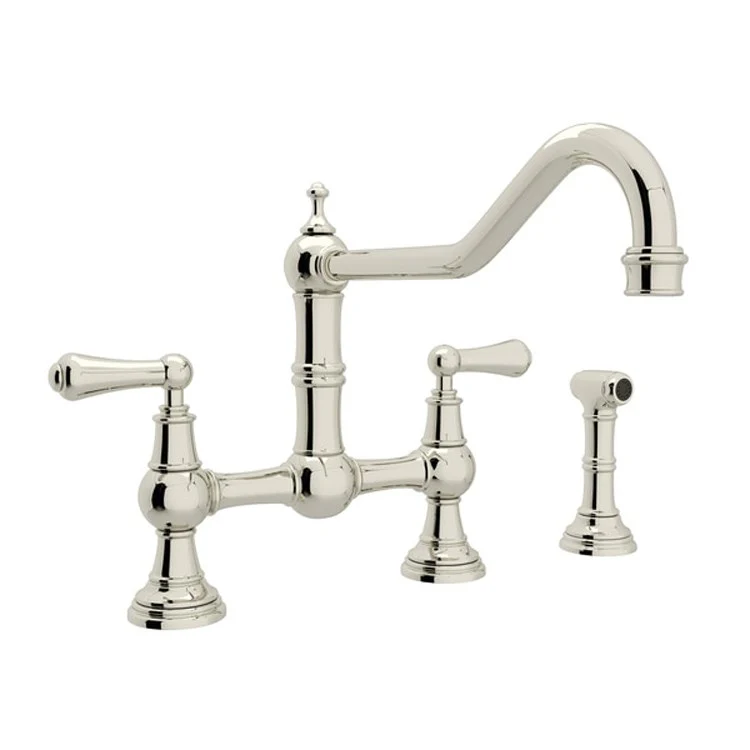 Kitchen Faucet Edwardian 8 Inch Spread 2 Lever Unlacquered Brass Bridge Swivel Column Spout 1.8 Gallons per Minute - Frankwebs