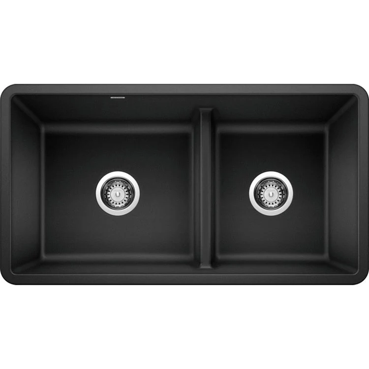 Kitchen Sink Precis 33 x 18 Inch Double Bowl 1-3/4 Reverse with Low Divide Coal Black Undermount - Frankwebs