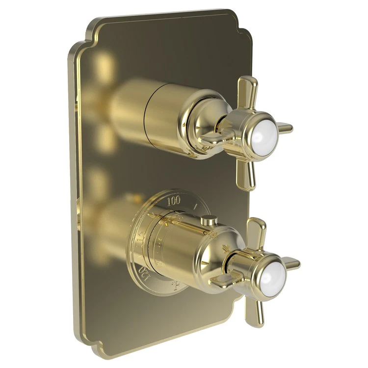 Thermostatic Trim Fairfield Rectangular Plate 2 Cross Satin Gold PVD ADA for Luxtherm 1/2 Inch Rough Valve Face Plate Diverter and Temperature-Adjust Handles Brass - Frankwebs