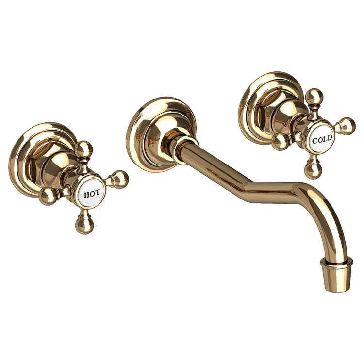 Lavatory Faucet Chesterfield Wall Mount 8 Inch Spread 2 Cross ADA WaterSense English Bronze 1.2 Gallons Per Minute Brass Less Drain Spout Reach 9-3/4 Inch - Frankwebs