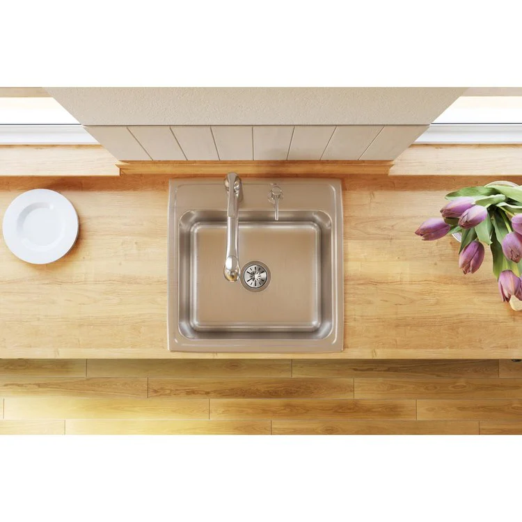 Kitchen Sink Lustertone Classic 22 x 22 Inch Single Bowl 5 Hole Lustrous Satin Drop-In 12-1/8 Inch - Frankwebs