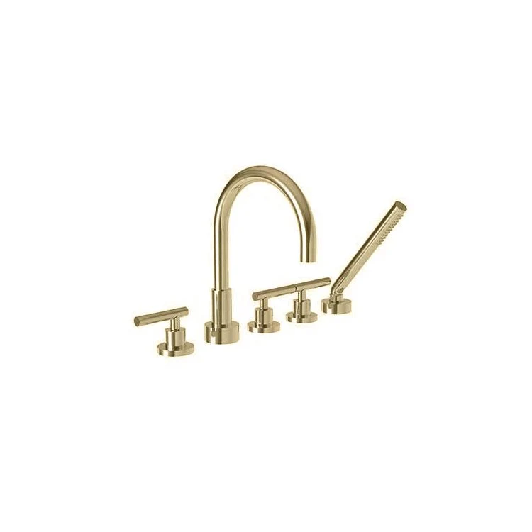Roman Tub Trim East Linear Deck Mount with Handshower 3 Lever French Gold PVD ADA 8 to 20 Inch Spread - Frankwebs