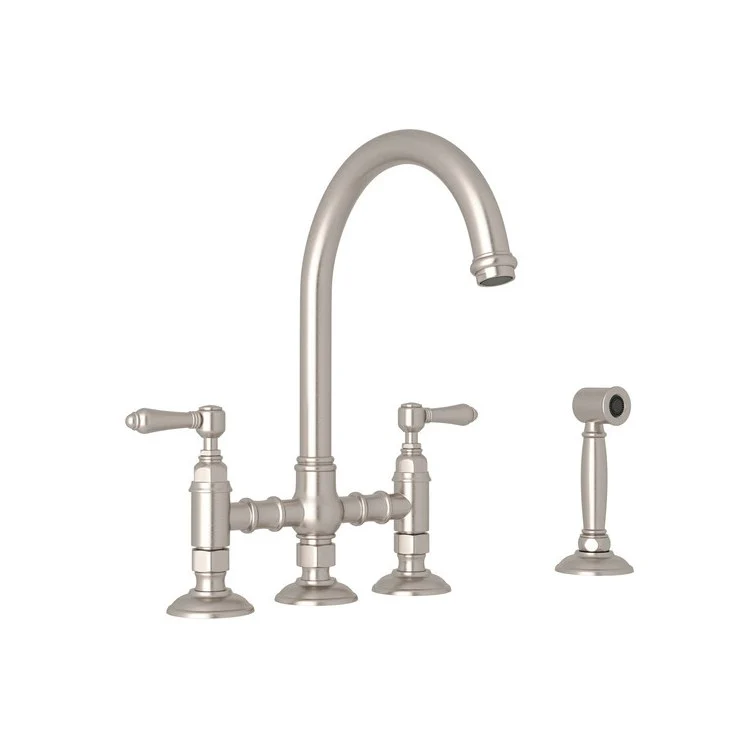 Kitchen Faucet San Julio with Sidespray 2 Metal Lever Italian Brass Column Spout Three Leg Bridge 1.5 Gallons per Minute - Frankwebs