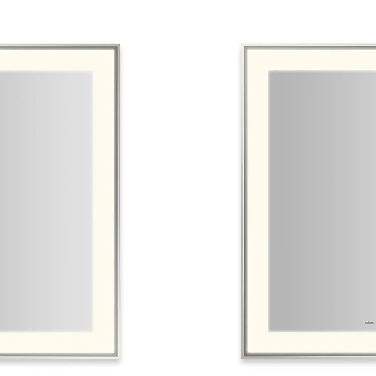 Wall Mirror Sculpt 25W x 31H Inch Chrome Slim Museum Frame Lighted Title 24 Rectangular Polished - Frankwebs