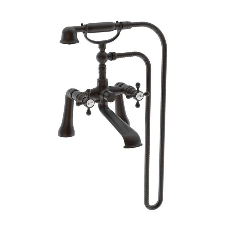Tub Filler Astor Deck Mount Exposed with Handshower 7-1/4 Inch Spread 2 Cross ADA Antique Brass 2 Hole - Frankwebs