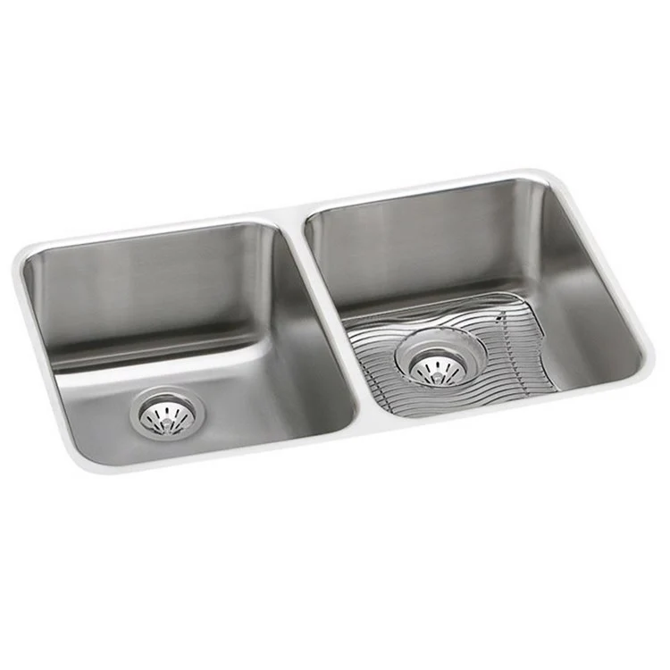 Kitchen Sink Lustertone Classic 30.75 x 18.5 Inch Depth 10 Inch Double Bowl Equal Kit Lustrous Satin Undermount Drain Location Rear Center - Frankwebs