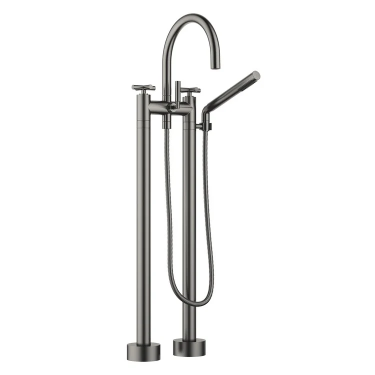 Tub Filler TARA Freestanding Mixer with Handshower 5-7/8 Inch Spread 3 Cross/Lever Brushed Chrome - Frankwebs