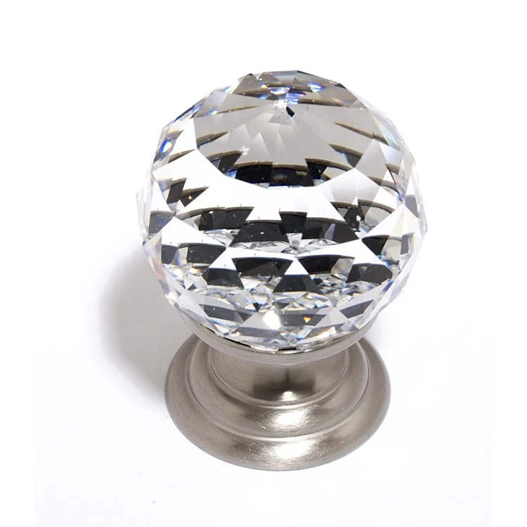 Knob Swarovski Crystal Sphere Crystal Satin Nickel Brass 1-1/4 Inch 1-3/4 Inch 15/16 Inch - Frankwebs