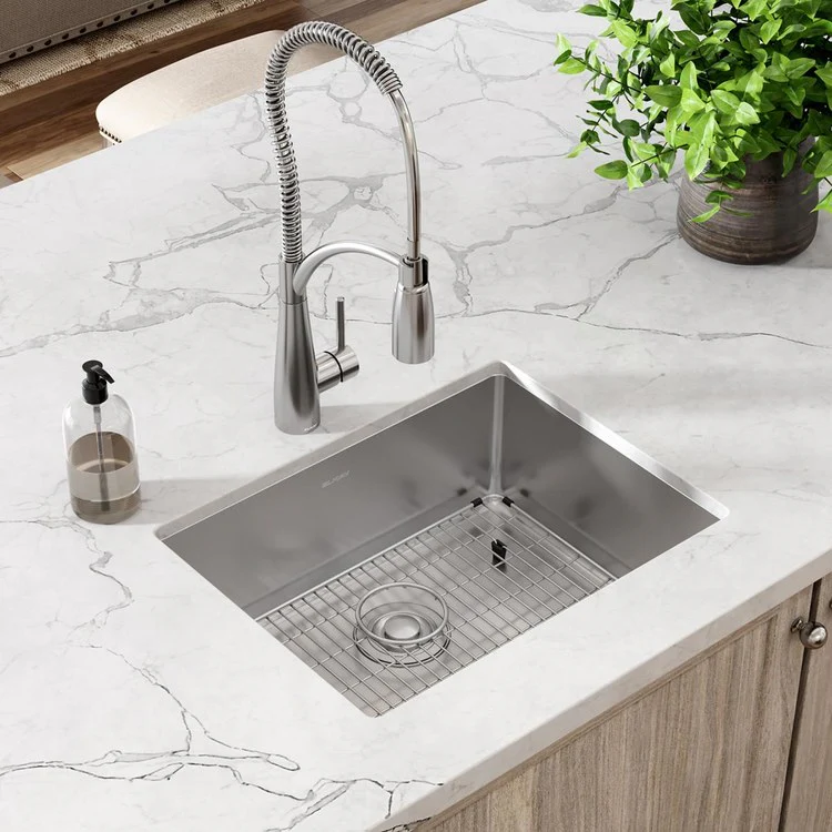 Sink Kit Crosstown 23.5 x 18.25 Inch Single Bowl Polished Satin Bottom Grid Strainer Drain Cleanser Towel Cloth Bag 8 Inch - Frankwebs