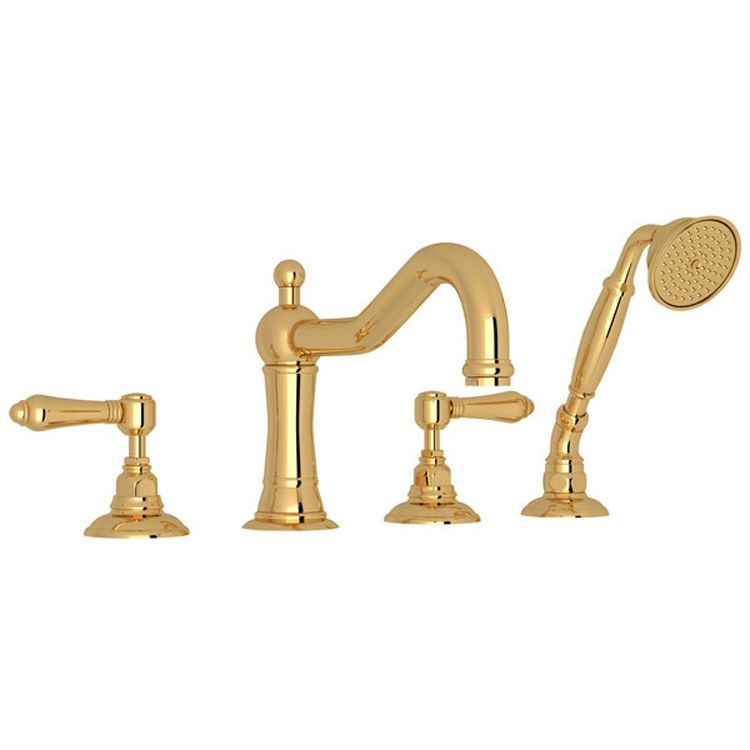 Tub Filler Acqui Deck Mount with Handshower 2 Metal Lever Fixed Spout Tuscan Brass - Frankwebs