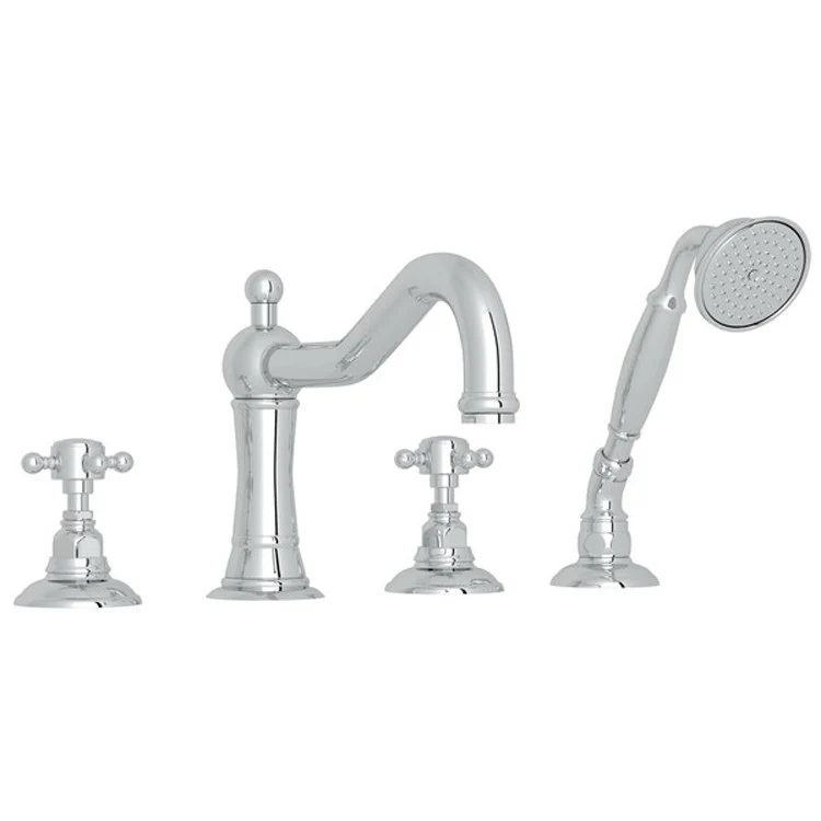 Tub Filler Acqui Deck Mount with Handshower 2 Cross Fixed Spout Polished Chrome - Frankwebs