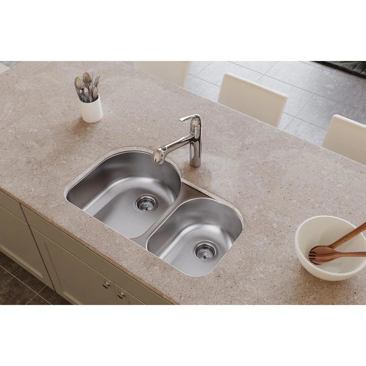 Kitchen Sink Dayton 31 x 20 Inch Double Bowl Offset 40/60 Right Soft Satin Undermount - Frankwebs