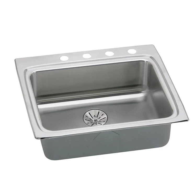 Kitchen Sink Lustertone Classic 25 x 22 Inch Single Bowl with Perfect Drain 2 Hole ADA Lustrous Satin Drop-In Rectangle Drain Location Rear Center Depth 6-1/2 Inch Quick Clip Mounting System Bottom Only Pads - Frankwebs