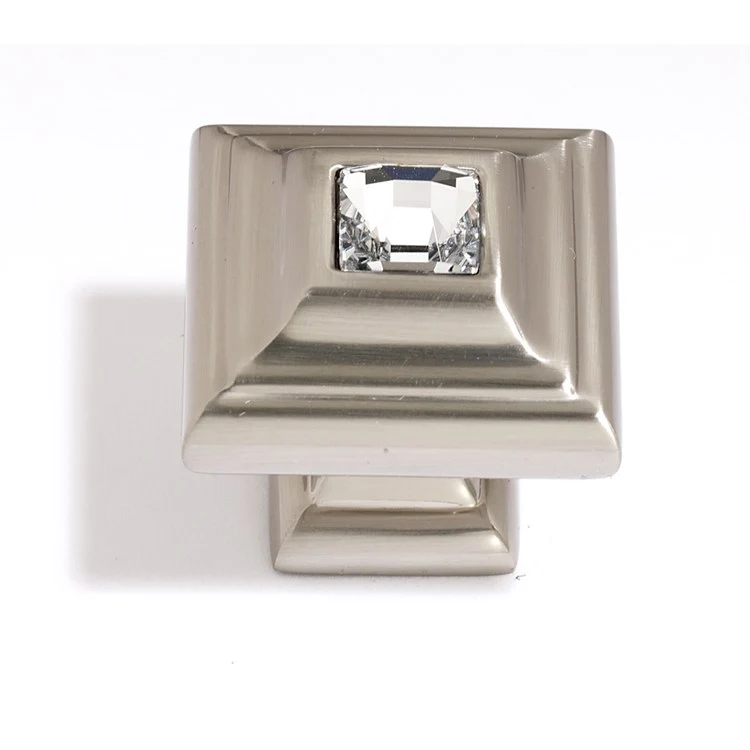 Knob Swarovski Crystal Square Pyramid Crystal Satin Nickel Brass 1-1/4 Inch 1-3/8 Inch 3/4 Inch - Frankwebs