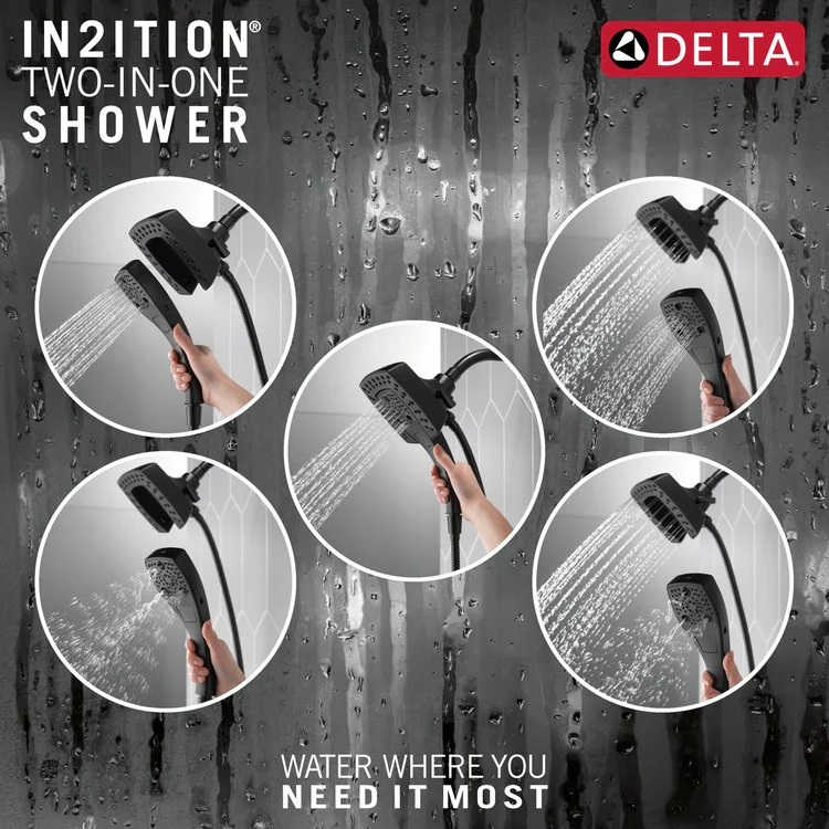 Handshower Combination In2ition Universal Showering Components H2Okinetic 2-In-1 Matte Black WaterSense 5 Function Includes 60-82 Inch Stretchable Metal Hose - Frankwebs