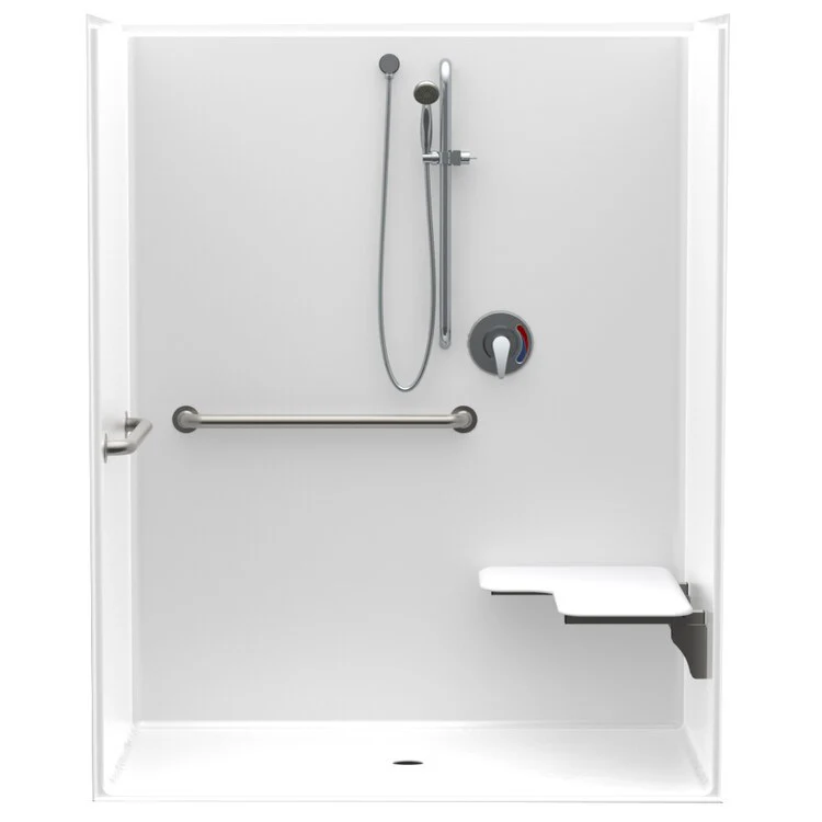 Shower Module 60 x 34 x 75-1/4 Inch Acrylic White ADA Left Hand Seat with Grab Bar Center Drain - Frankwebs