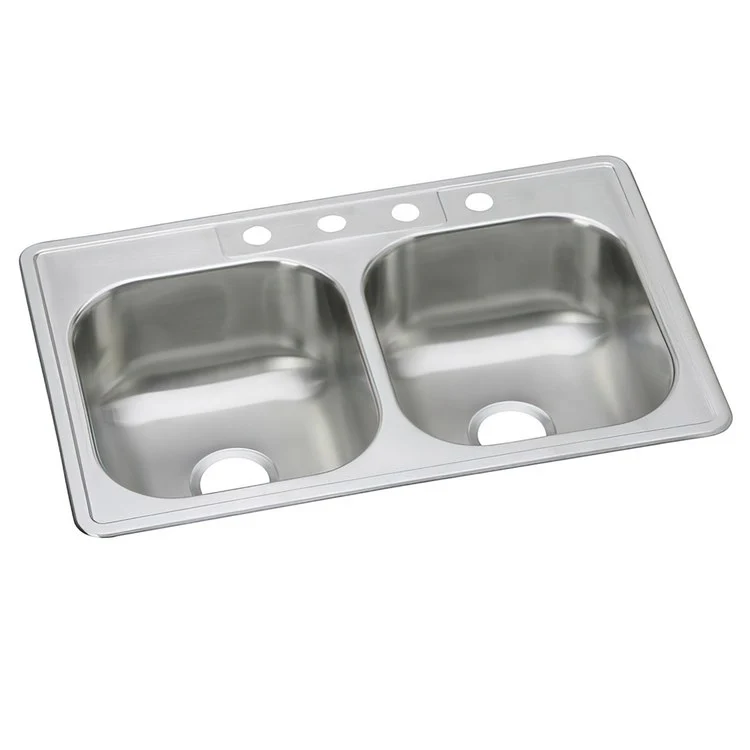 Kitchen Sink Dayton 33 x 22 Inch Double Bowl Equal 4 Hole Elite Satin Drop-In Drain Location Center Multiple of 10 Bottom Only Pads - Frankwebs