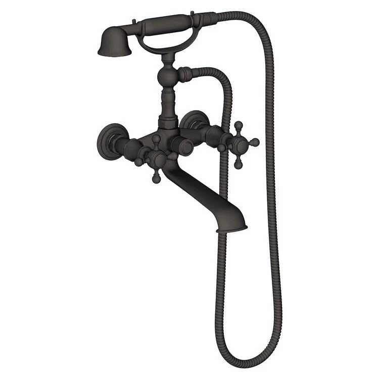 Tub Filler Victoria Wall Mount Exposed with Handshower 6 Inch Spread 2 Cross ADA Antique Brass 2 Hole - Frankwebs