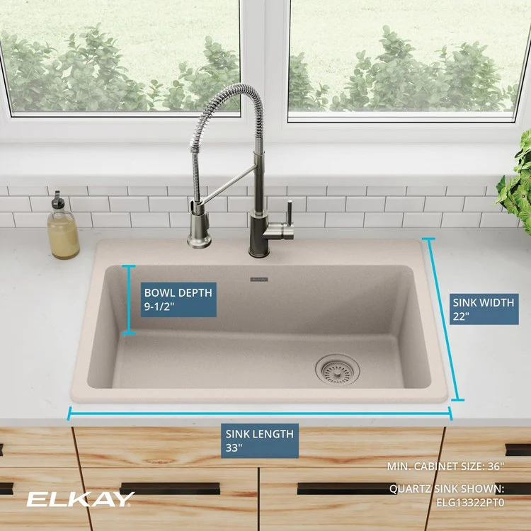 Kitchen Sink Quartz Classic 33 x 22 Inch Single Bowl Putty Drop-In Quartz 9-1/2 Inch - Frankwebs