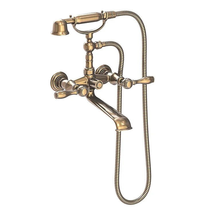 Tub Filler Victoria Wall Mount Exposed with Handshower 6 Inch Spread 2 Lever ADA Satin Brass PVD 2 Hole - Frankwebs