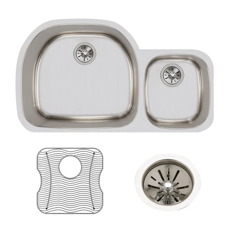 Kitchen Sink Lustertone Classic 36 x 21 Inch Double Bowl Kit Offset 60/40 Lustrous Highlighted Satin Undermount - Frankwebs