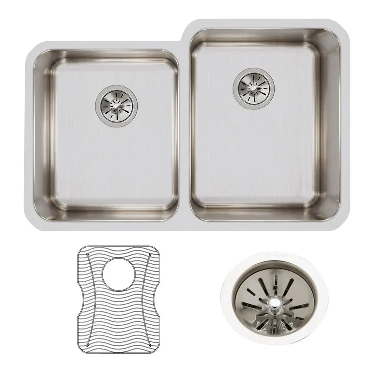 Kitchen Sink Lustertone Classic 31.25 x 20.5 Inch Double Bowl Kit Offset Lustrous Highlighted Satin Undermount - Frankwebs